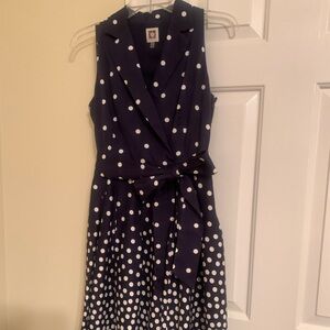 Anne Klein Dress Navy w/White Polka Dots Crossover fit n flare Sz 4